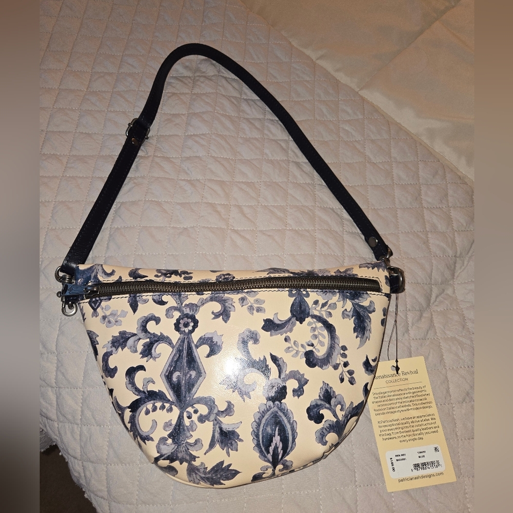 Patricia Nash Navy and Cream Floral Shoulder Bag